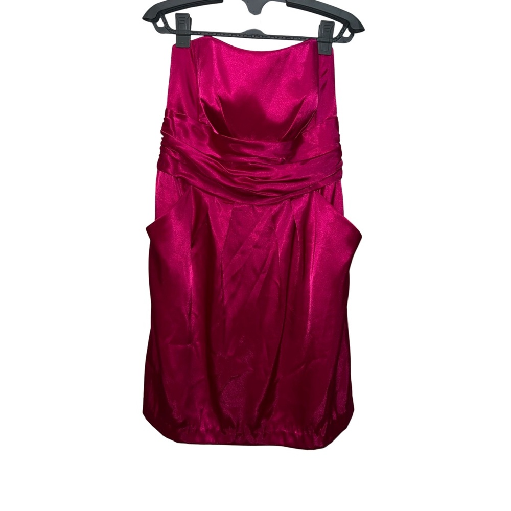 David’s Bridal Pink Short Charmeuse Dress With Ruched Waist and Pocket